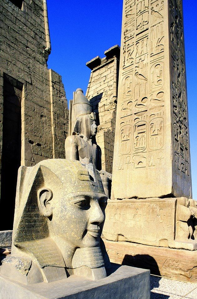 Head of Ramses II at the entrance Pylons of Luxor Temple.