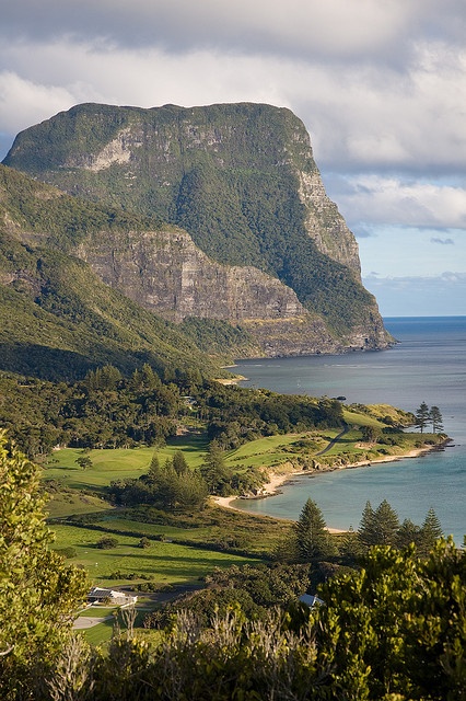 Mt Gower and Golf Course from Transit Hill on Lord Howe Island, Australia
