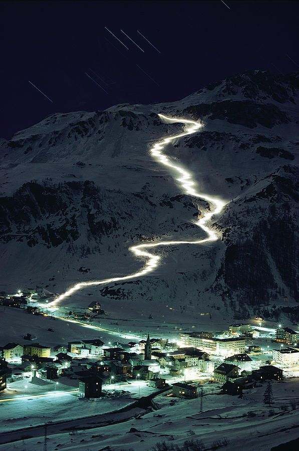 Night skiing in Val d'Isere, France