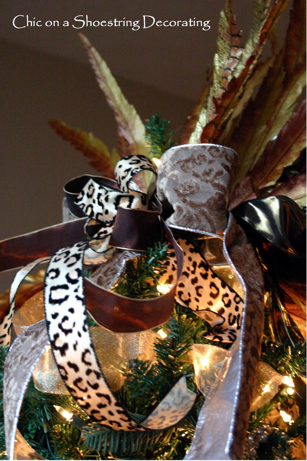 tree topper leopard fancy toppers decorations decor ribbon touch unique decorating animal trees chic ornaments holiday different shoestring chiconashoestringdecorating handmade