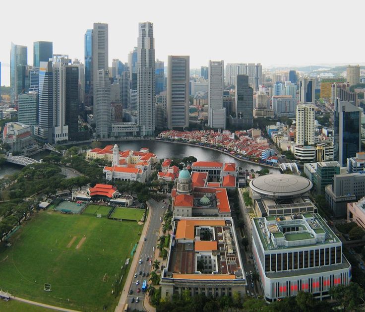 A panoramic view from the Stamford hotel towards Singapore's Colonial District,