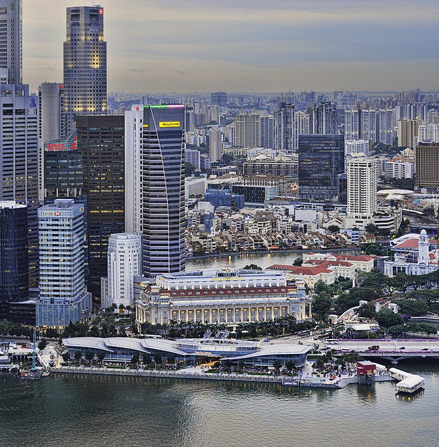 Aerial View of the Financial District &amp Riverside attractions - Singapore