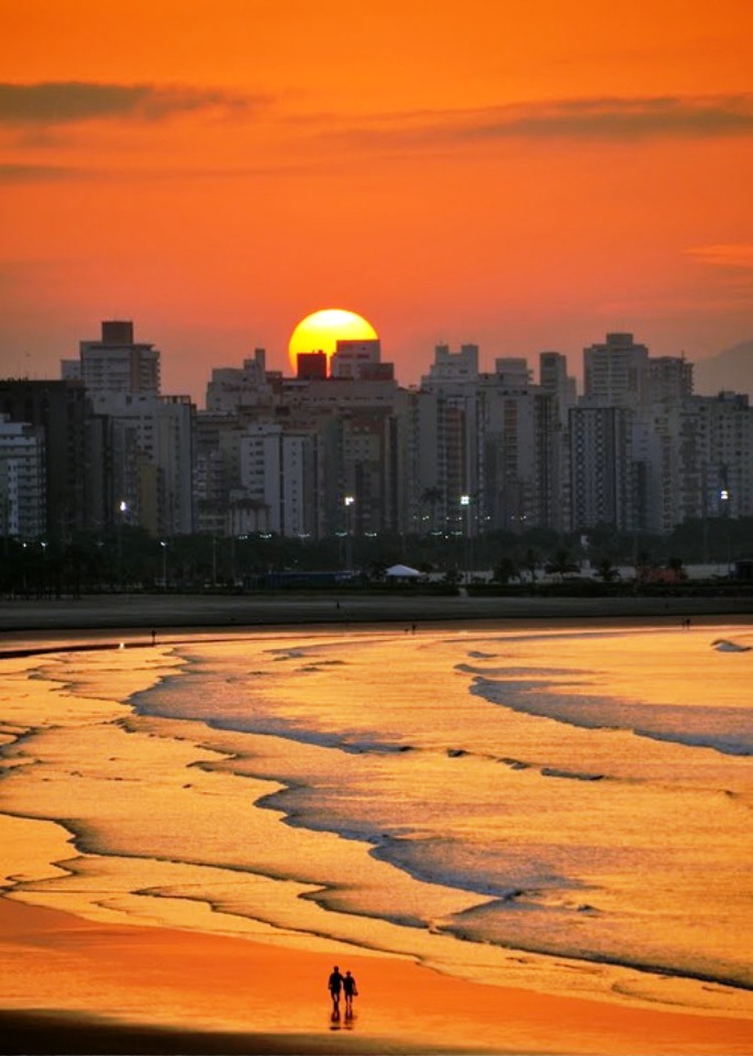 Sunrise walk on the beach, S&atildeo Vicente, Brazil