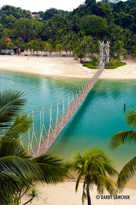 The suspension bridge at Palawan Beach on Sentosa Island, Singapore