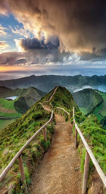 Trail at Sete Cidades Crater on Sao Miguel island, in the Azores