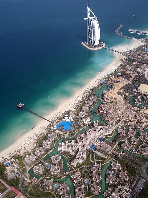 Aerial view of the Burj Al Arab and Madinat Jumeirah - Dubai, UAE