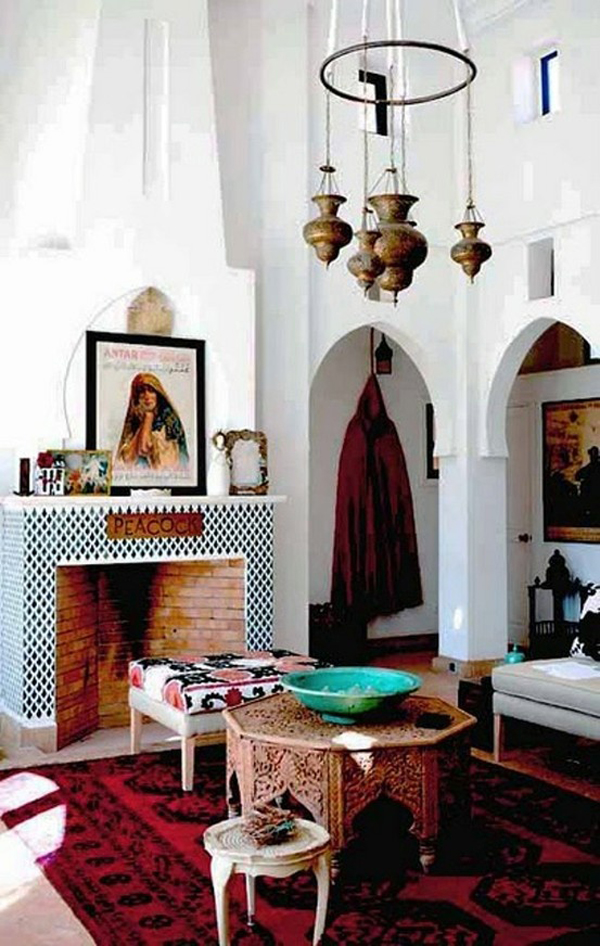 living moroccan modern decor interior morocco rooms architecture morrocan table furniture decorating peacock marrakesh marrakech bohemian fireplace inspired hotel colors
