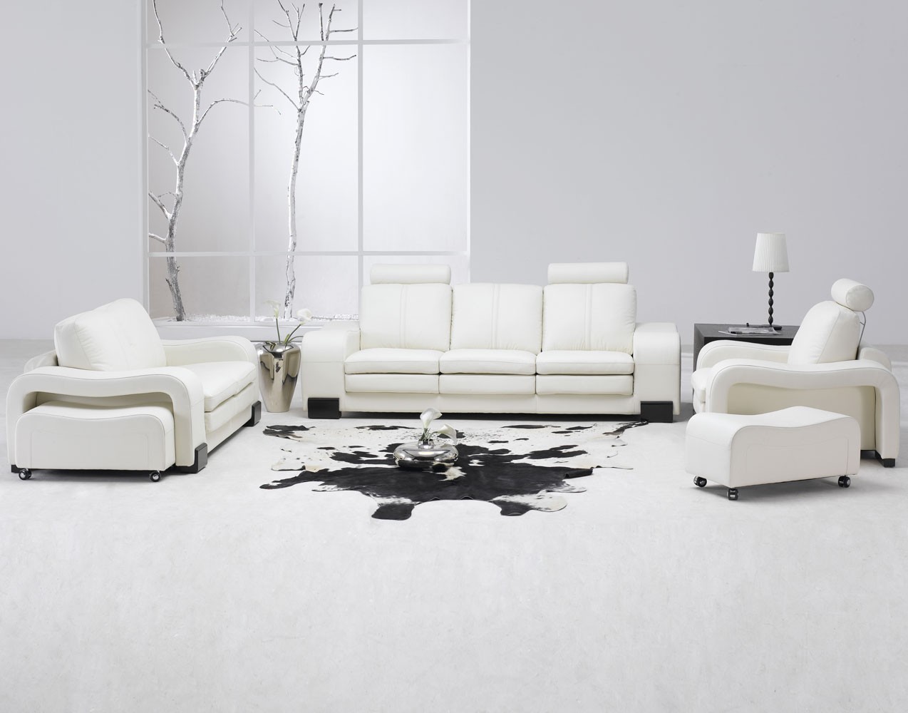 Modern Living Room White Walls Dark Furniture