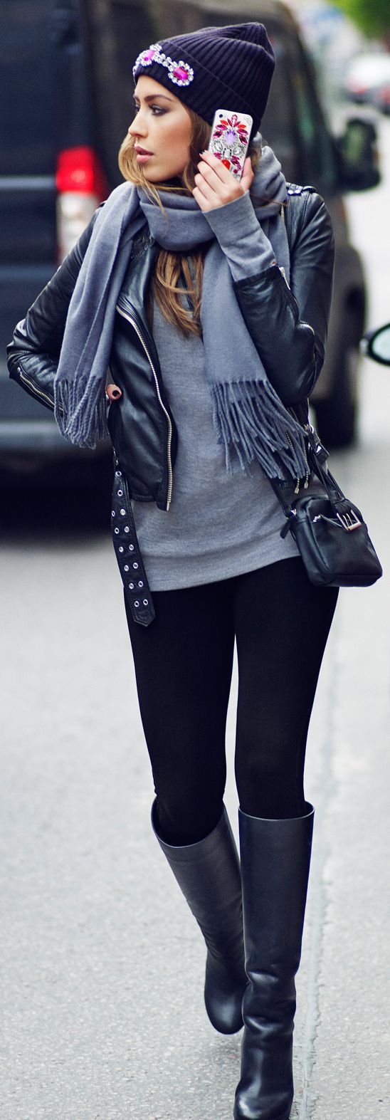 outfits with black leather boots